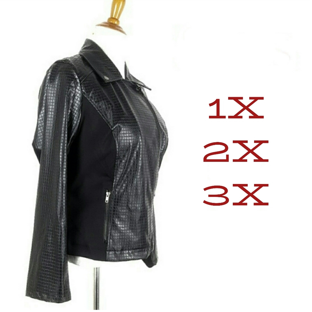 NWT Plus Size Faux Leather & Knit Moto Jacket - Picture 1 of 7